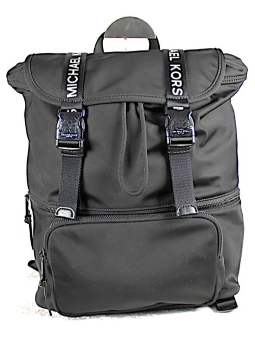 Michael Kors Black Nylon Backpack Logo Strap Buckle Drawstring Travel Bag - Picture 2 of 12
